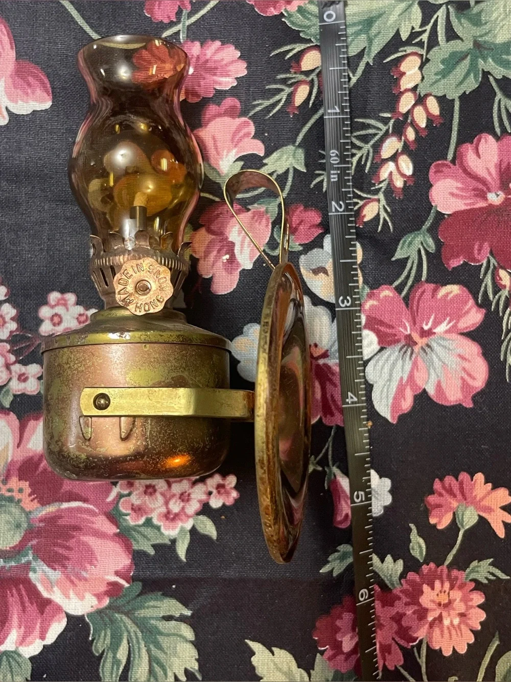 Vintage Mini Amber and Copper Oil Lamp Decor